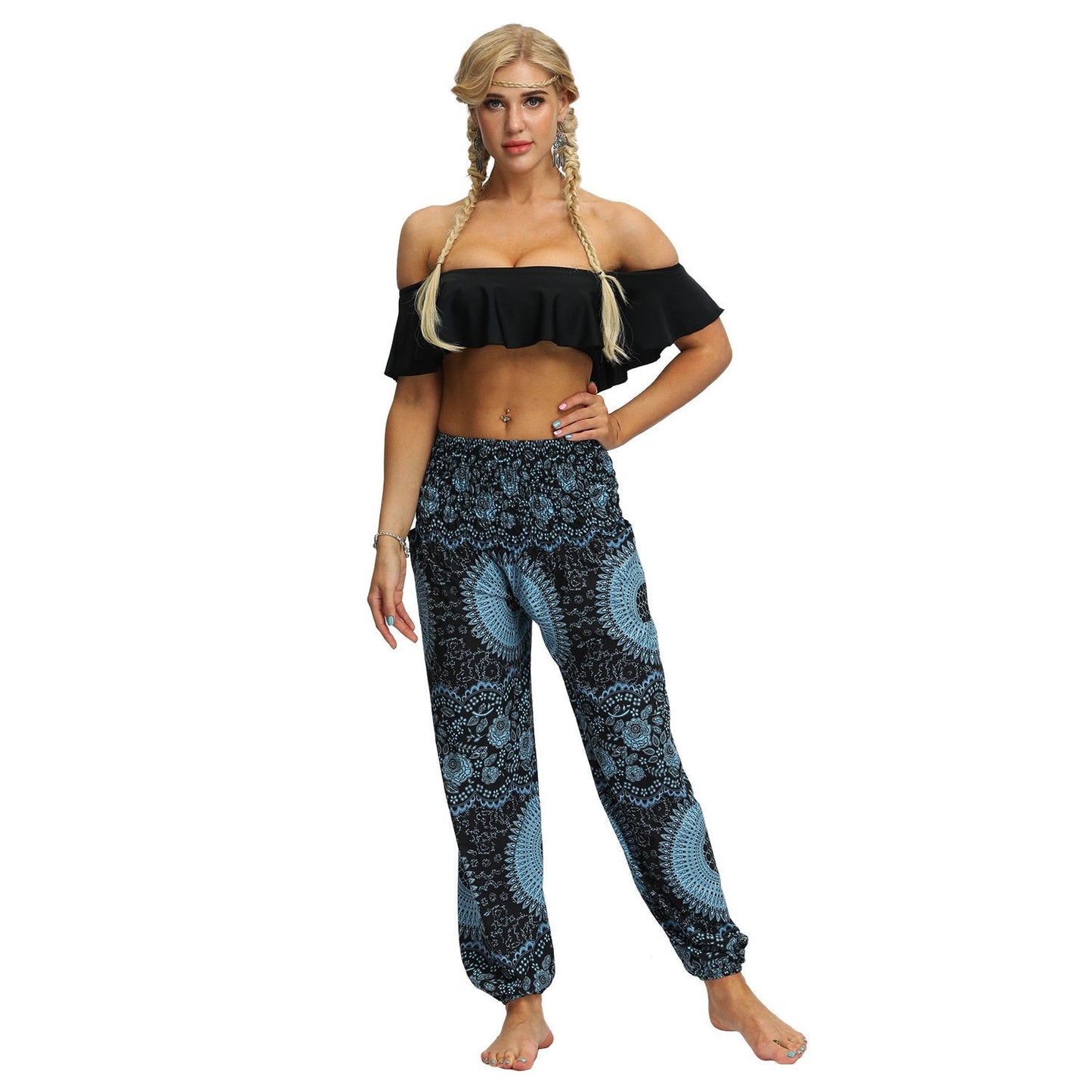 Printed Loose Leg Bloomers Women'S Sports Yoga Pants