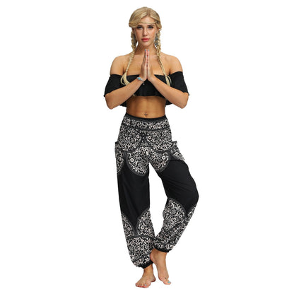 Printed Loose Leg Bloomers Women'S Sports Yoga Pants