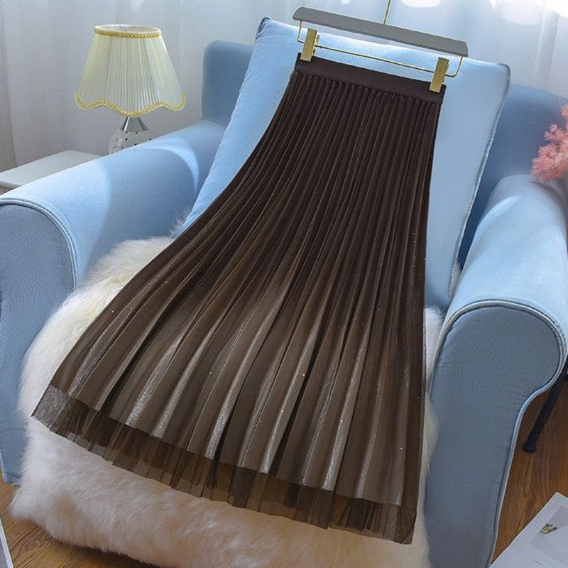 High Waist Slimming Gradient Mesh Long Skirt