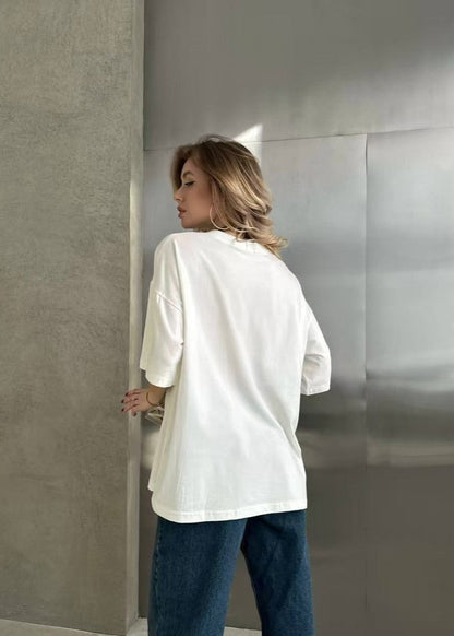 Oversized Cotton T Shirt With Minimalist Script