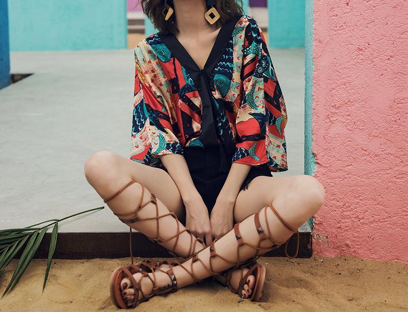 Vintage V-Neck Half-Sleeve Shirt