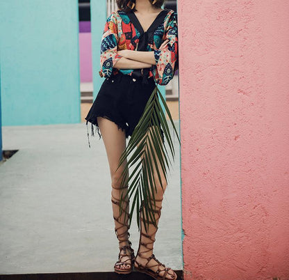Vintage V-Neck Half-Sleeve Shirt