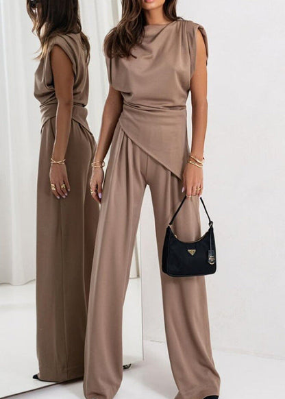 Asymmetric Drape Pants Set Lightweight Fabric