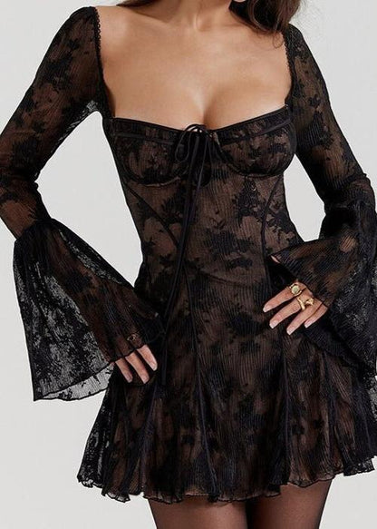 Self Tie Lace Dress Long Sleeve Vibrant Red