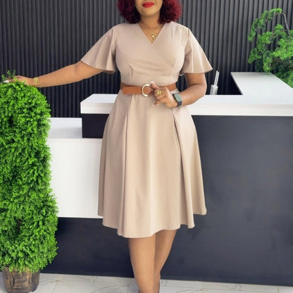 V-Neck Flared Sleeve A-Line Dress