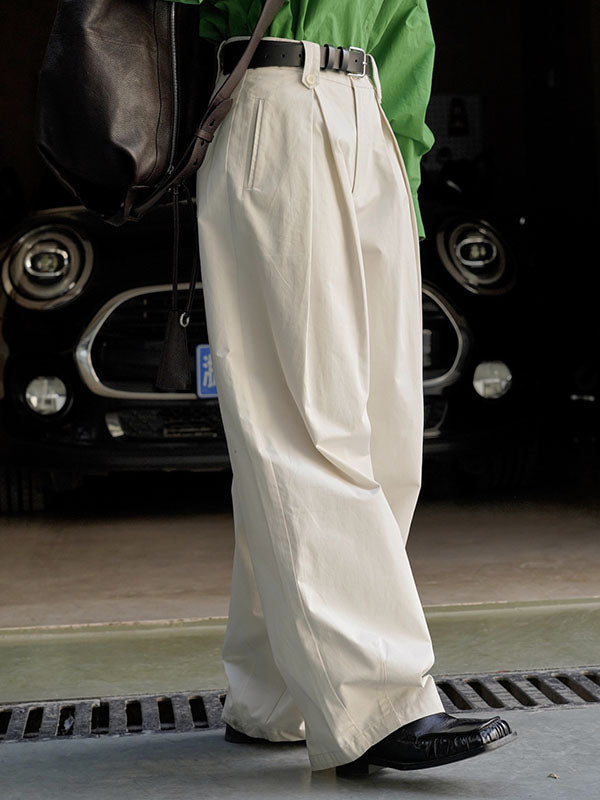 High Waisted Loose Pleated Solid Color Casual Pants Bottoms Trousers