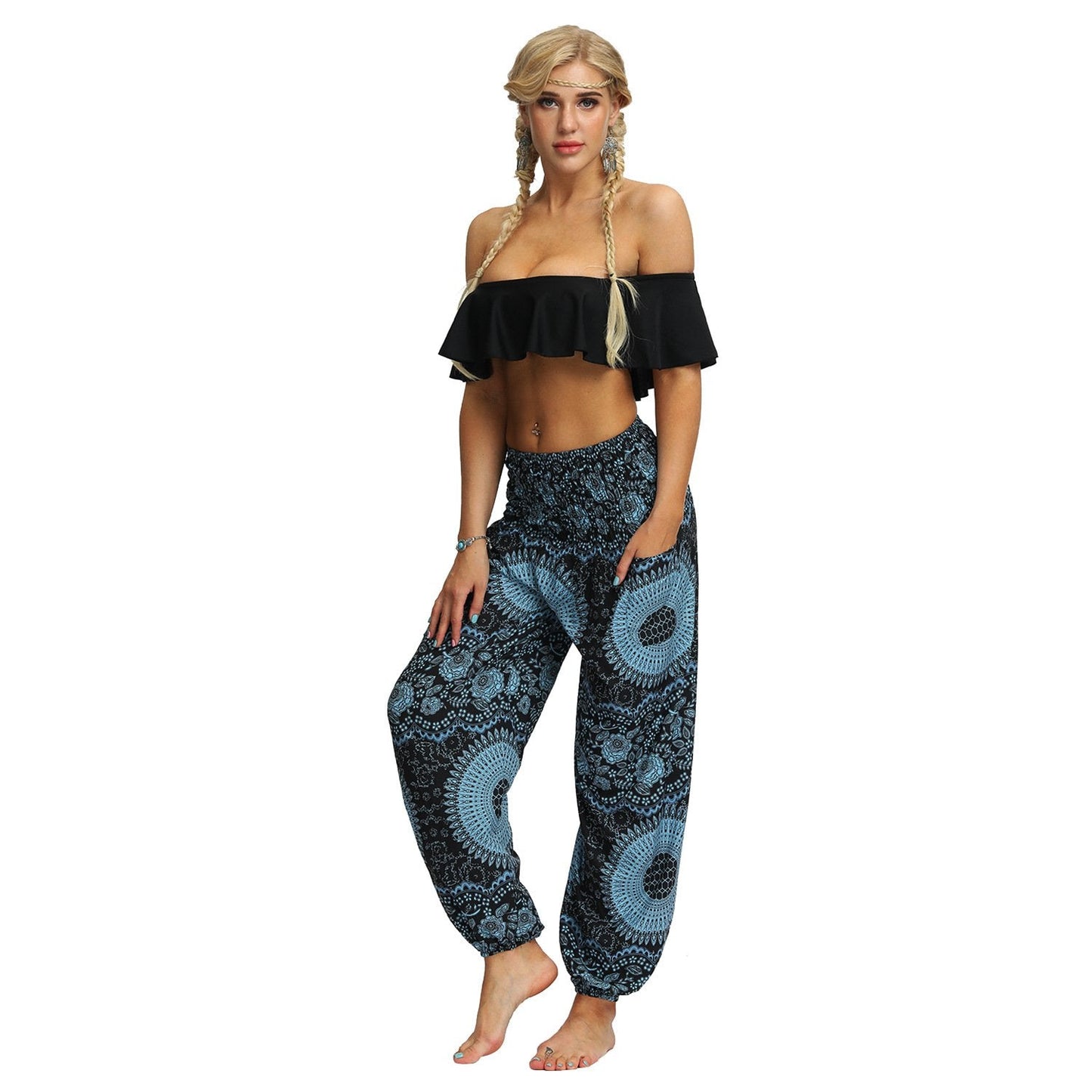 Printed Loose Leg Bloomers Women'S Sports Yoga Pants