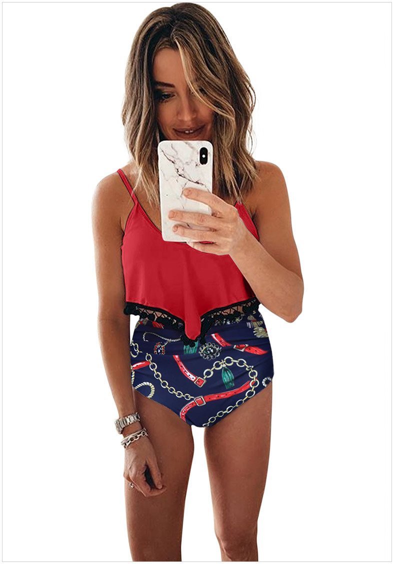 Spa Cover Belly Two-Piece Hem Ball Tassel Bikini