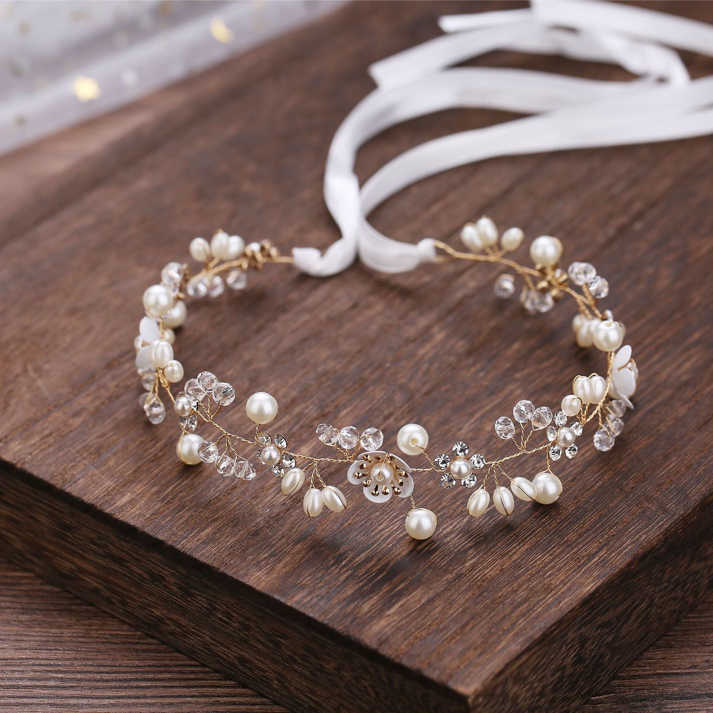 Handcrafted Pearl Flower Headband for Brides and Girls