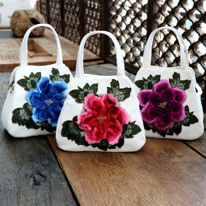 Ethnic Embroidery Bag Canvas Leisure Bag Handbag Embroidery Three-Dimensional Bag