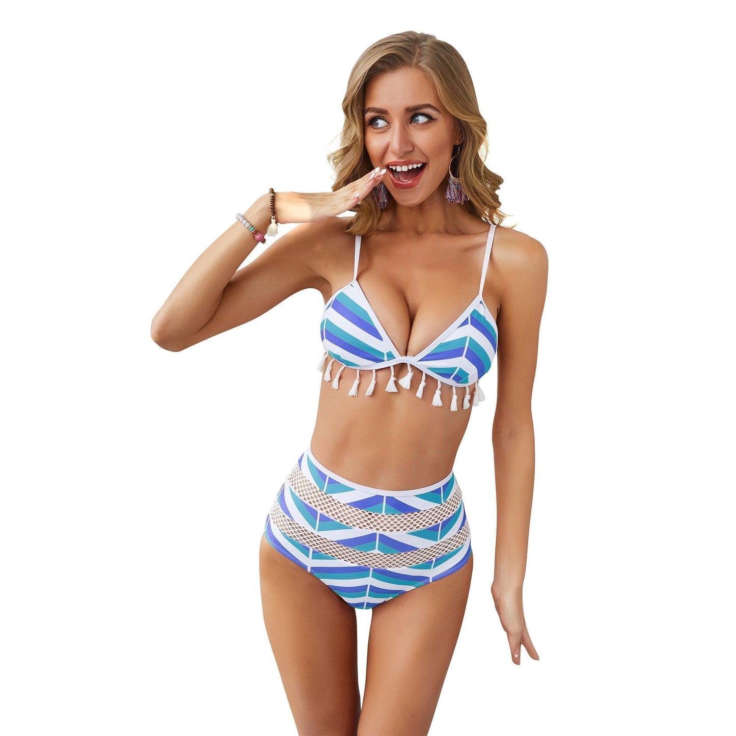Sexy Stripe Tassel Two-Piece Swimsuit Bikini
