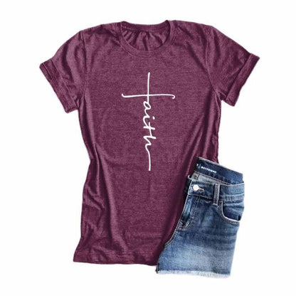 Letter Printed Crew Neck Cotton Short Sleeve T-Shirt