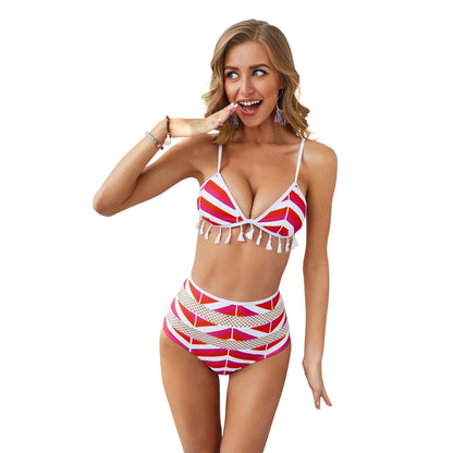 Sexy Stripe Tassel Two-Piece Swimsuit Bikini