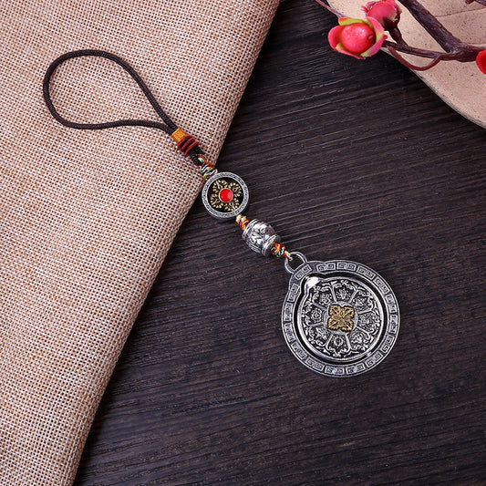Tibetan 360 Rotating Alloy Guard Copper Mirror Pendant Keychain Phone Chain