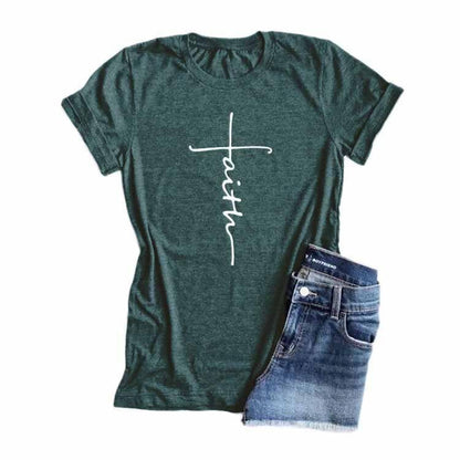 Letter Printed Crew Neck Cotton Short Sleeve T-Shirt