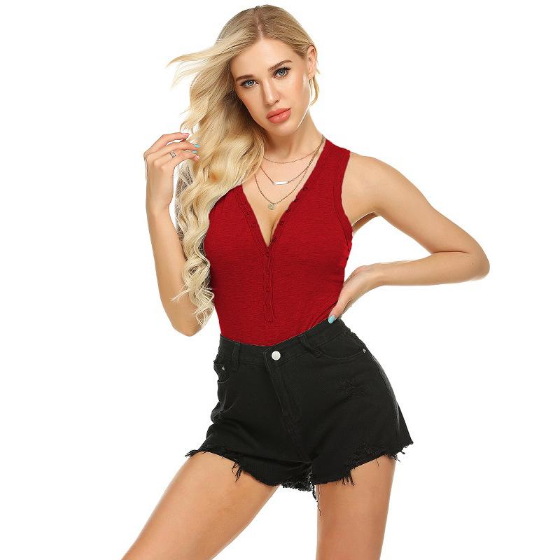 Solid Color Spring Jumpsuit Women'S One Piece Swimwear Solid-Color V-Neck Vest Jumpsuit Women