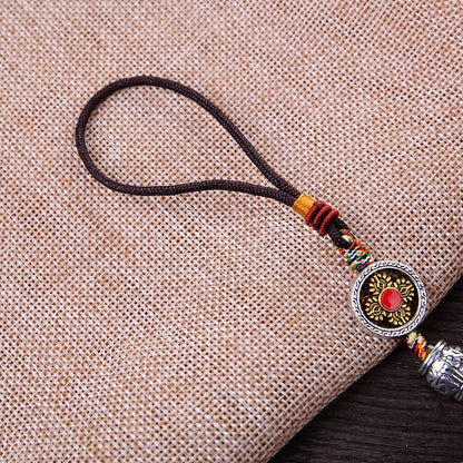 Tibetan 360 Rotating Alloy Guard Copper Mirror Pendant Keychain Phone Chain