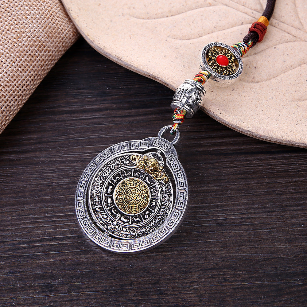 Tibetan 360 Rotating Alloy Guard Copper Mirror Pendant Keychain Phone Chain
