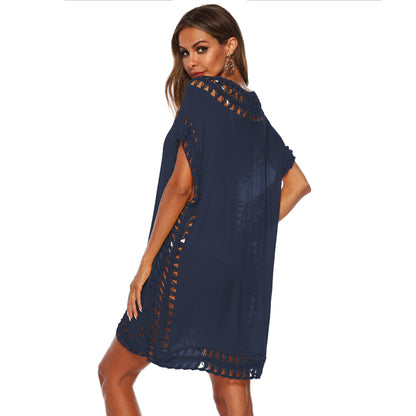V-Neck Hollow Out Beach Cover-Up Dress