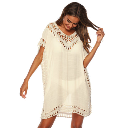 V-Neck Hollow Out Beach Cover-Up Dress