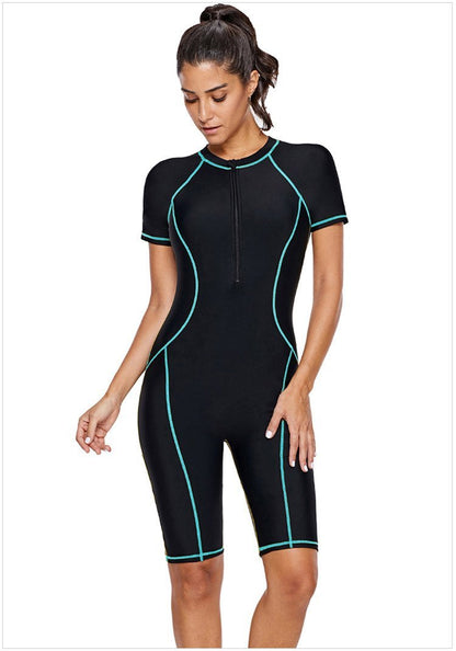 Diving Suit Short-Sleeved Zipper Sunscreen Quick-Drying Surfing One-Piece Swimsuit