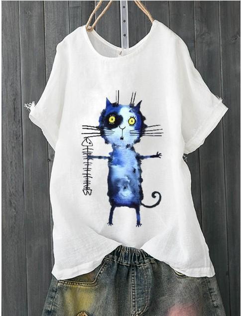 Fishbone Printing Solid Color Joker Original Artistic Crew Neck T-Shirt
