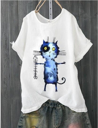 Fishbone Printing Solid Color Joker Original Artistic Crew Neck T-Shirt