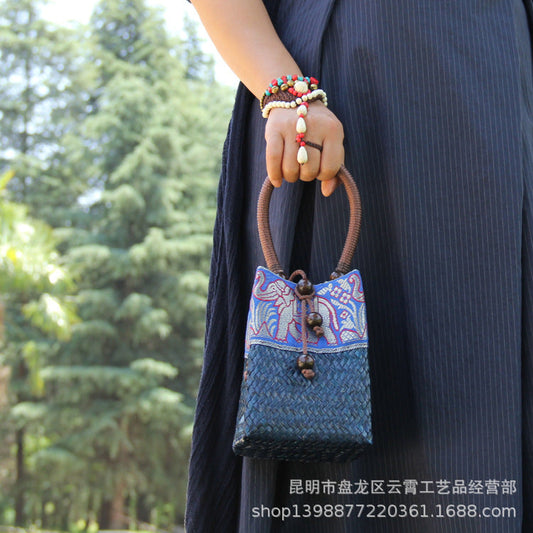 Rattan Straw Bag Straw Bag Leisure Vacation Beach Bag Retro Mini Portable Ladies Bag