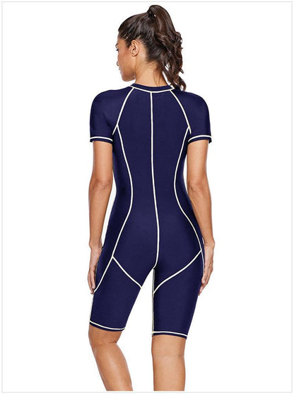 Diving Suit Short-Sleeved Zipper Sunscreen Quick-Drying Surfing One-Piece Swimsuit