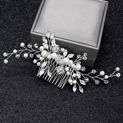 Elegant Pearl Hair Comb White Crystal Bridal Hair Accessory