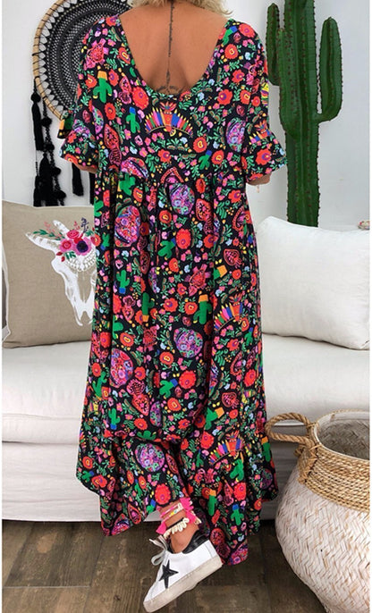New Print Loose Ruffled Long Skirt