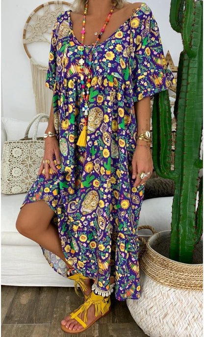 New Print Loose Ruffled Long Skirt