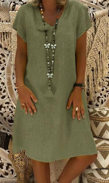 Short Sleeve Medium Skirt V-Neck Dress