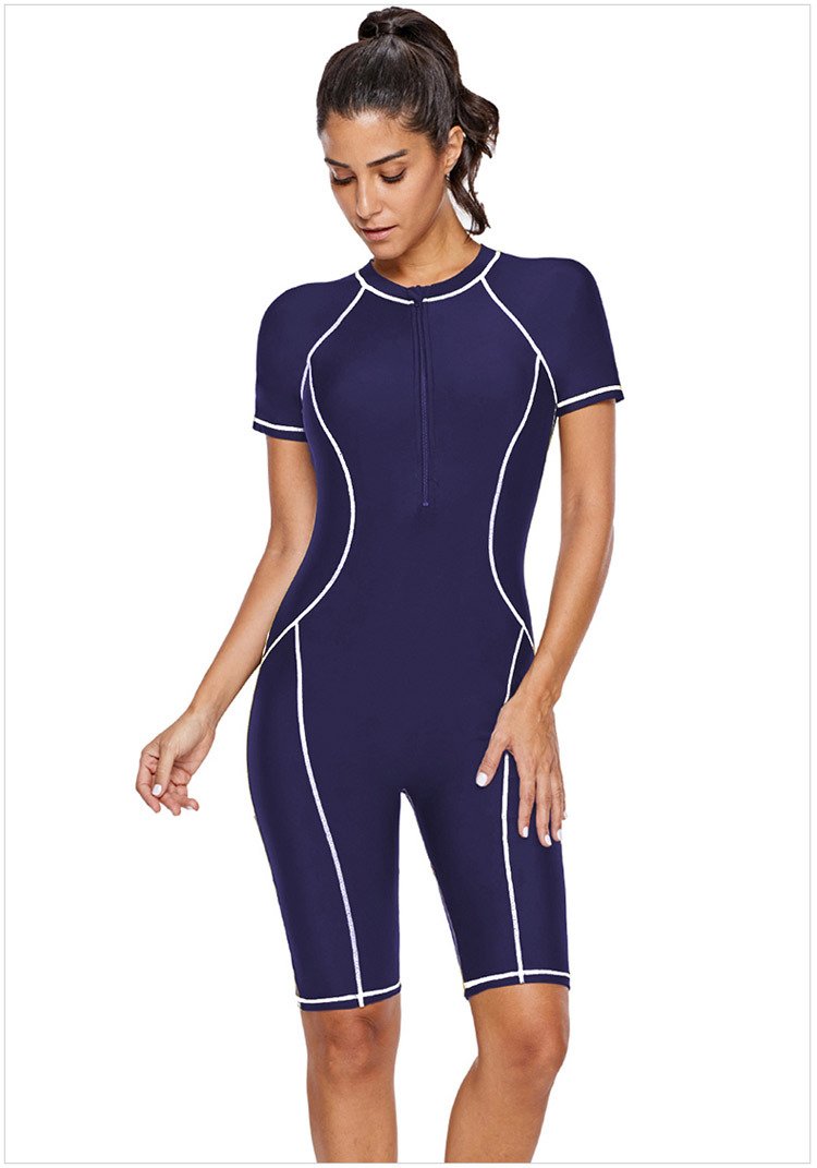 Diving Suit Short-Sleeved Zipper Sunscreen Quick-Drying Surfing One-Piece Swimsuit