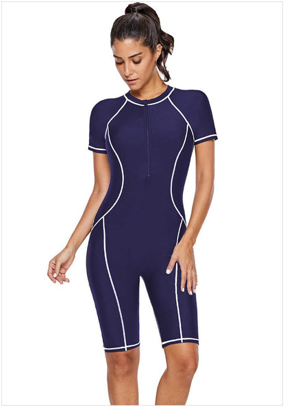 Diving Suit Short-Sleeved Zipper Sunscreen Quick-Drying Surfing One-Piece Swimsuit