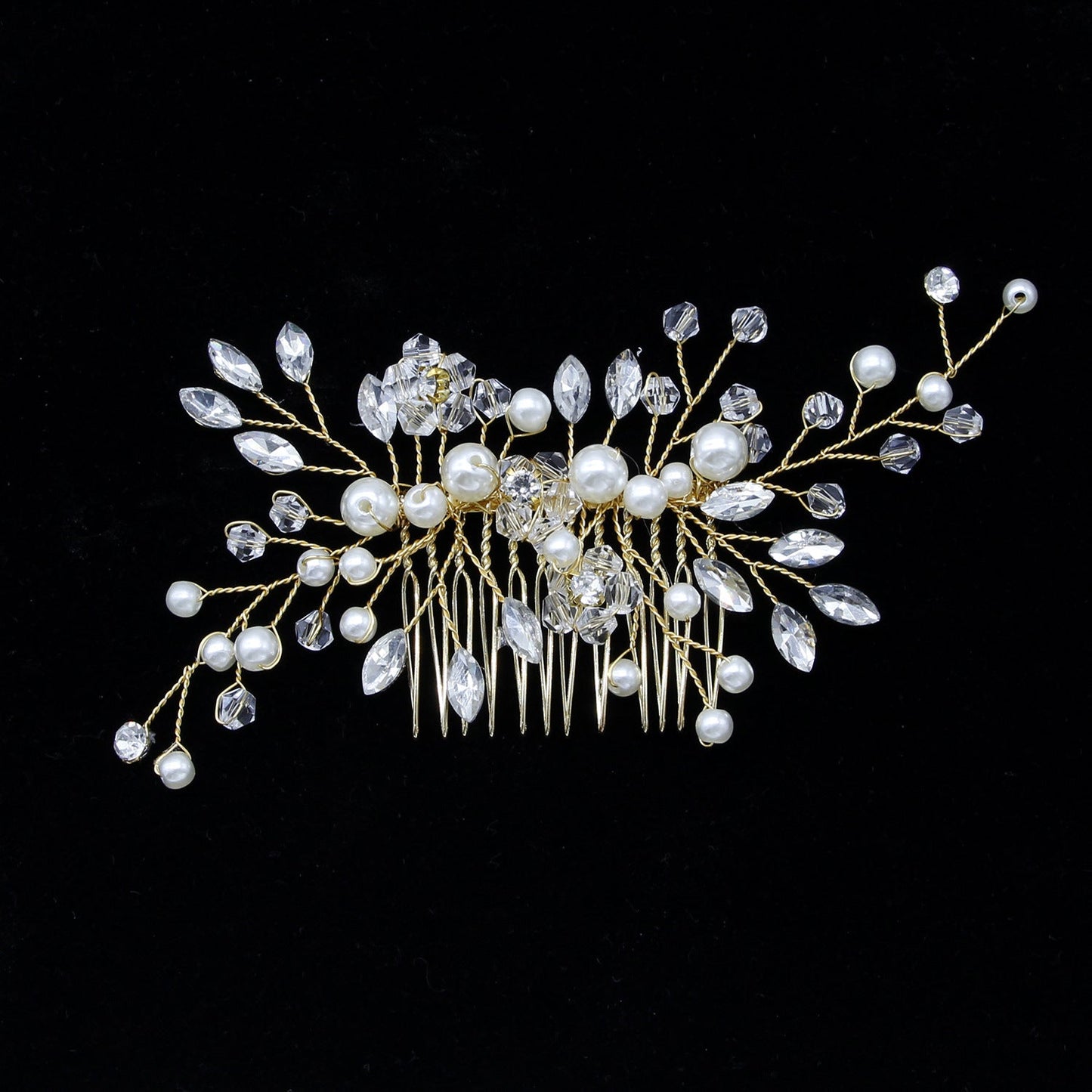 Elegant Pearl Hair Comb White Crystal Bridal Hair Accessory