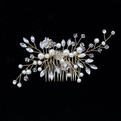 Elegant Pearl Hair Comb White Crystal Bridal Hair Accessory
