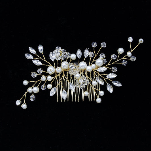 Elegant Pearl Hair Comb White Crystal Bridal Hair Accessory