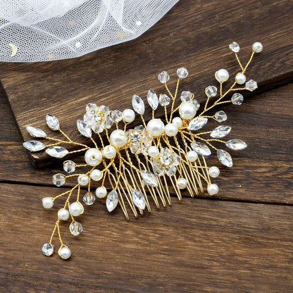 Elegant Pearl Hair Comb White Crystal Bridal Hair Accessory