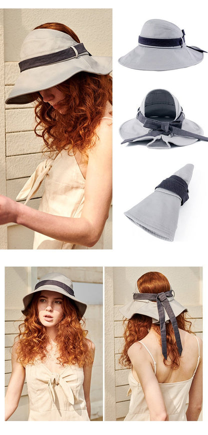 Summer Women'S Empty Top Big Brim Cover Face Fisherman Hat