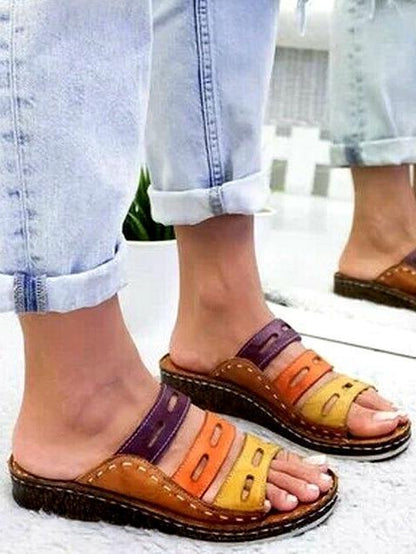 Sandals Female Large Size Wedge With Thick Base Color Matching Ladies Sandals And Slippers