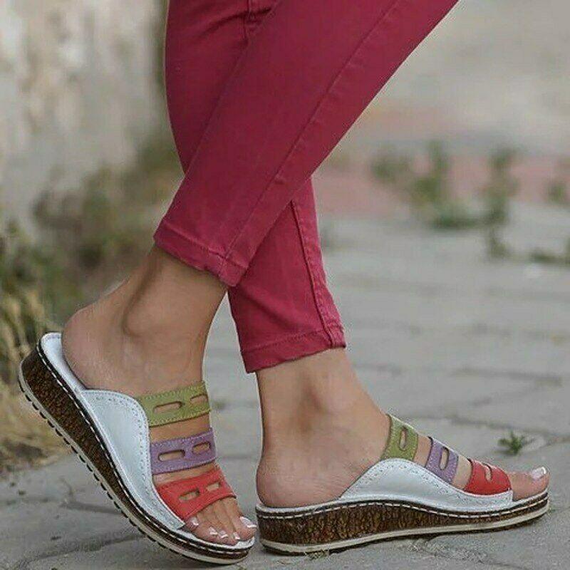 Sandals Female Large Size Wedge With Thick Base Color Matching Ladies Sandals And Slippers