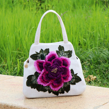 Ethnic Embroidery Bag Canvas Leisure Bag Handbag Embroidery Three-Dimensional Bag