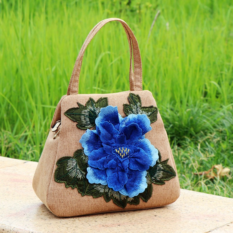 Ethnic Embroidery Bag Canvas Leisure Bag Handbag Embroidery Three-Dimensional Bag