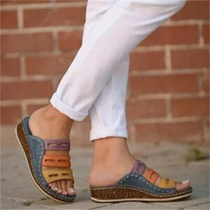 Sandals Female Large Size Wedge With Thick Base Color Matching Ladies Sandals And Slippers