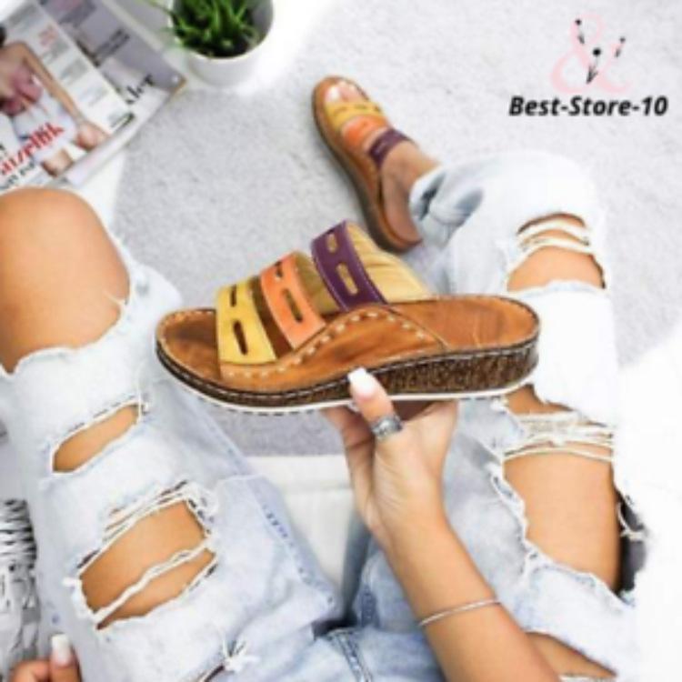 Sandals Female Large Size Wedge With Thick Base Color Matching Ladies Sandals And Slippers
