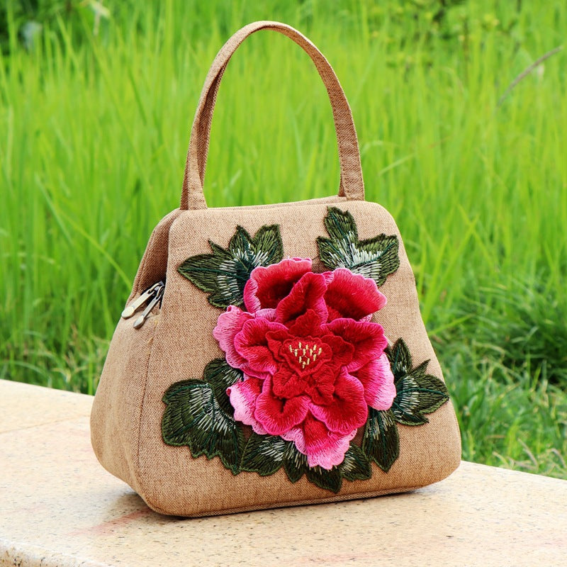 Ethnic Embroidery Bag Canvas Leisure Bag Handbag Embroidery Three-Dimensional Bag