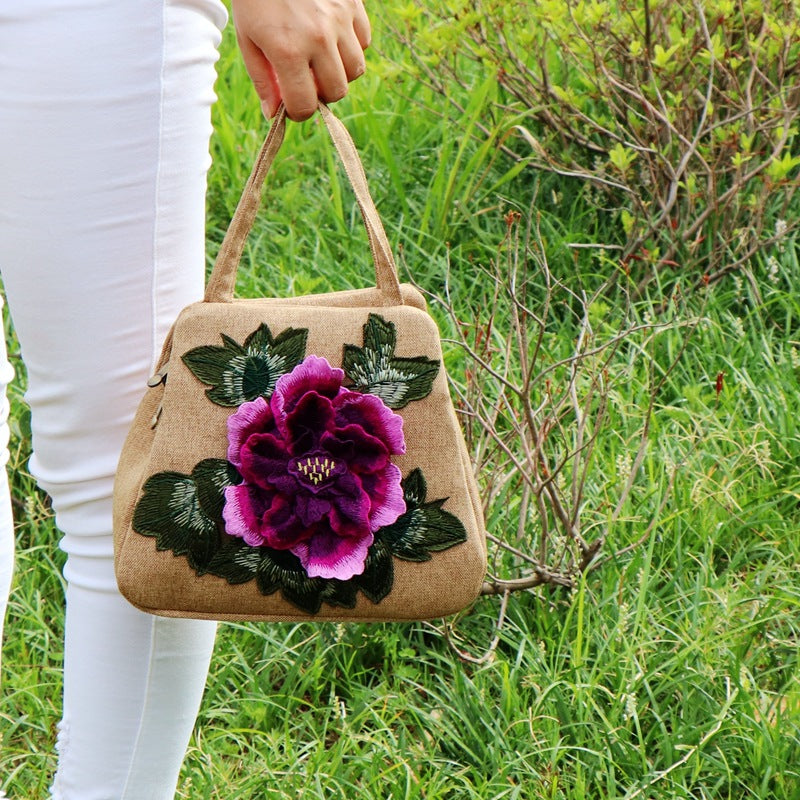 Ethnic Embroidery Bag Canvas Leisure Bag Handbag Embroidery Three-Dimensional Bag