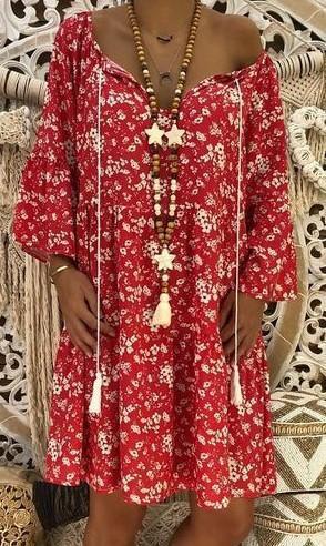 Boho Style Printed Loose Fitting Dress