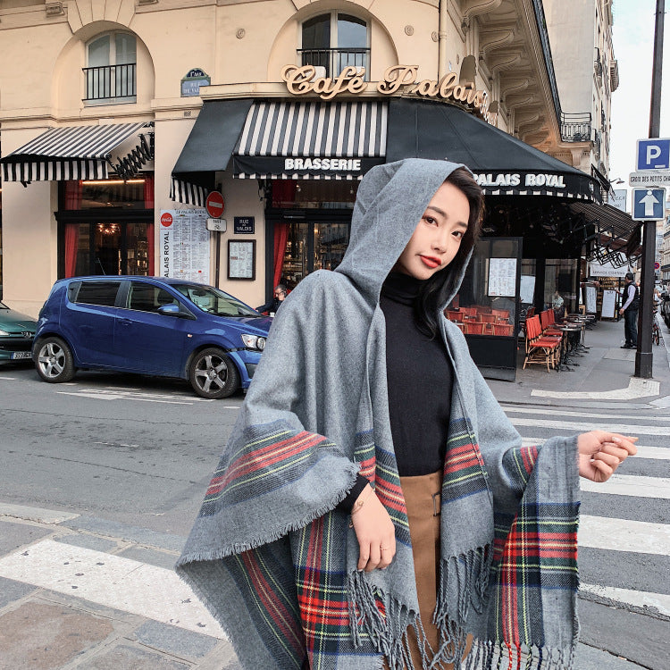 Ethnic Style Cape Shawl Women'S Cape With Hat Thickened Warm Tibetan Scarf Cape Jacket